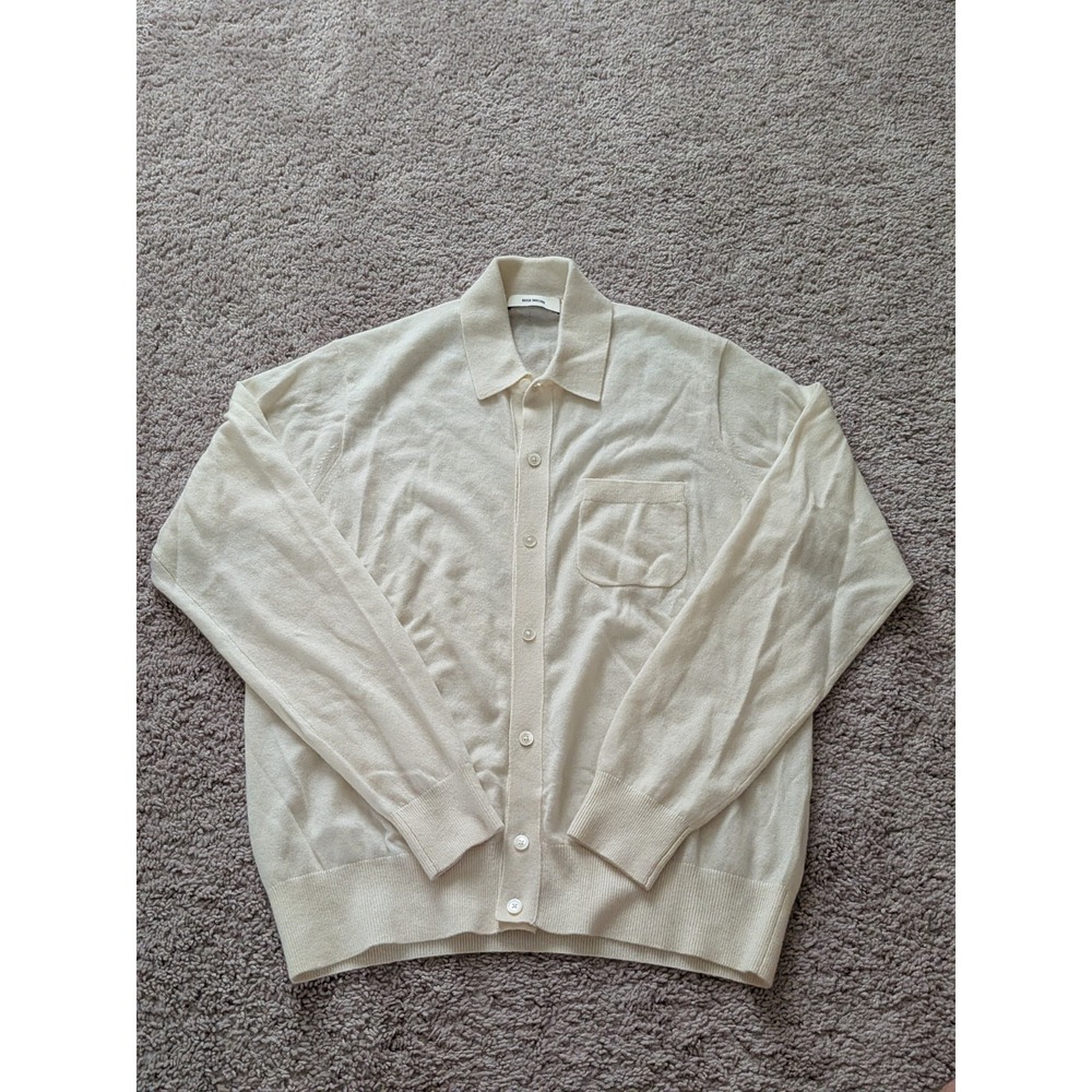 Buck Mason California Cashmere Collared Cardigan Mens Medium Ecru Cream EUC
